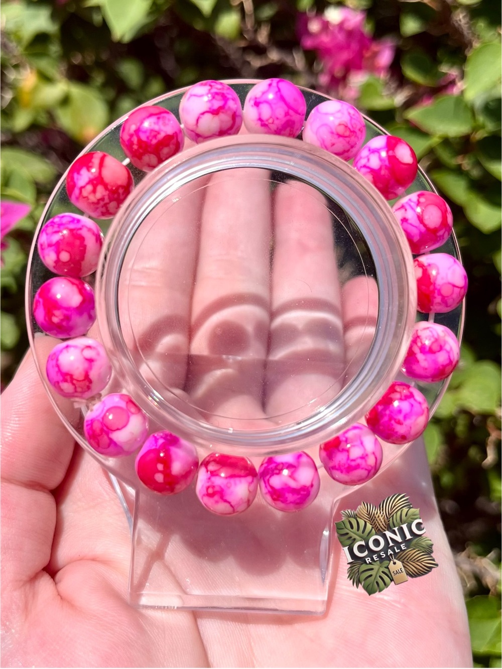 Pink Tie Dye Glass Beaded Bracelet NWOT
